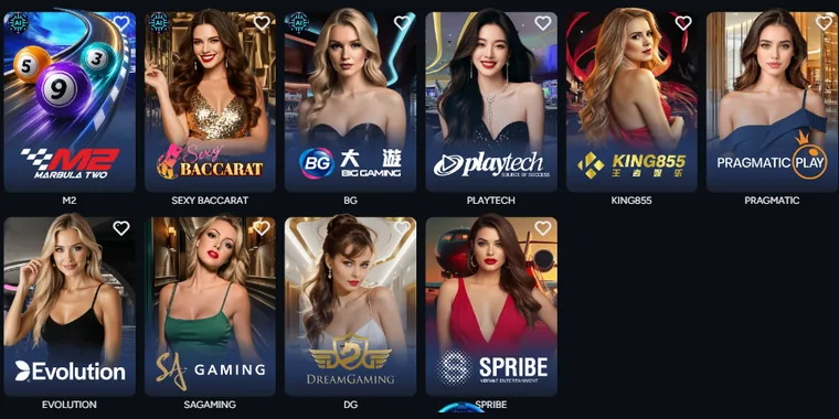 The Casino tab of the AIPLAY lobby: tiles for M2, Sexy Baccarat, Big Gaming, Playtech, King855, Pragmatic Play, Evolution, SA Gaming, Dream Gaming and Spribe